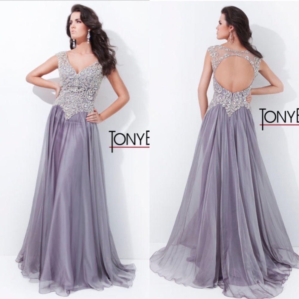 Tony Bowls embellished bodice fit and flare long gown - Picture 1 of 9